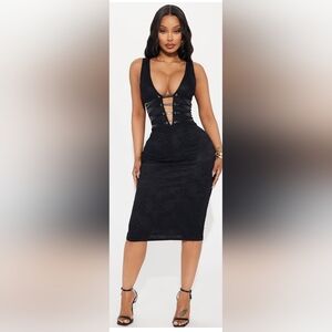 Fashion Nova Black Lace-Up Pencil Midi Skirt